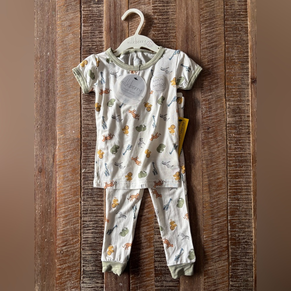 Milkberry Kids Pajama Set - Cream with Green and Orange Accents